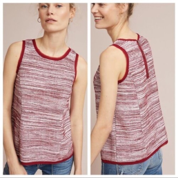 Anthropologie Vanessa Virginia India Tank Top Textured Red Stripe Size Small - Picture 1 of 11
